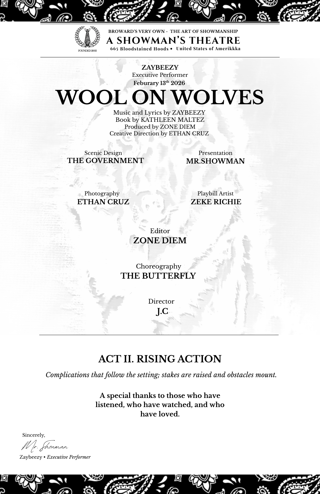Wool On Wolves Poster - Playbill Print